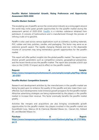 Paraffin Market Substantial Growth, Rising Preferences and Opportunity Assessmen