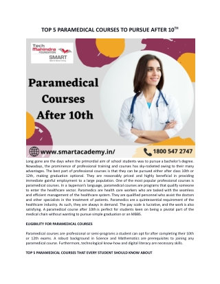 Top 5 Paramedical Courses to pursue after Class 10th