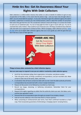 Hmbr Arc Rec- Get An Awareness About Your Rights With Debt Collectors