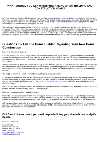 WHAT SHOULD YOU ASK WHEN BUYING A NEW CONSTRUCTION HOUSE?