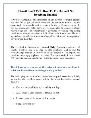 Hotmail Email Call: How To Fix Hotmail Not Receiving Emails!