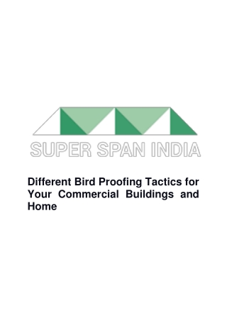 Different Bird Proofing Tactics for Your Commercial Buildings and Home - Superspan India