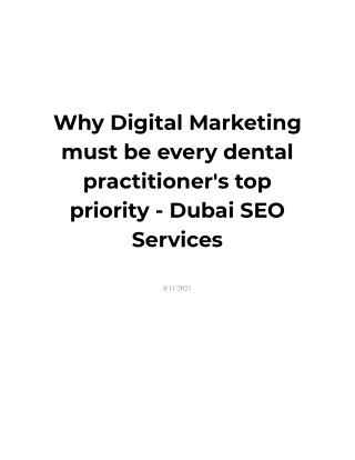 Why Digital Marketing must be every dental practitioner's top priority - Dubai SEO Services