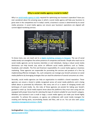 Why is social media agency crucial in India
