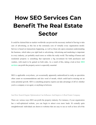 How SEO Services Can Benefit The Real Estate Sector