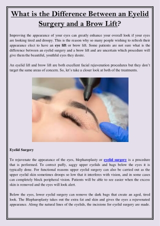 What is the Difference Between an Eyelid Surgery and a Brow Lift