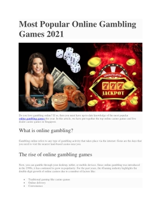 Most Popular Online Gambling Games 2021