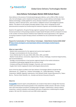 Gene Delivery Technologies - Global Market Outlook (2020-2028)