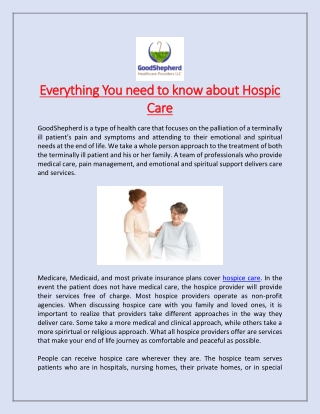 Everything You need to know about Hospic Care