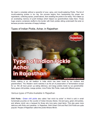 Types of Indian Pickle, Achar, in Rajasthan