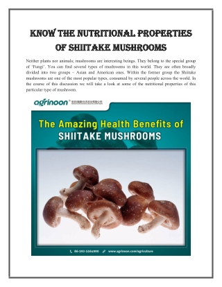 Know the Nutritional Properties of Shiitake Mushrooms