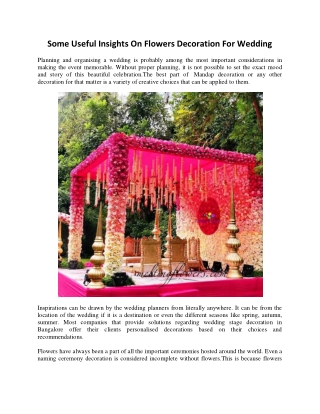 Some Useful Insights On Flowers Decoration For Wedding