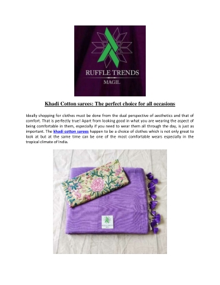 Khadi Cotton sarees The perfect choice for all occasions