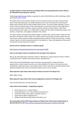 In depth analysis on Power Plant Services Market 2021