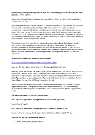 In depth analysis on Space Mining Market 2021
