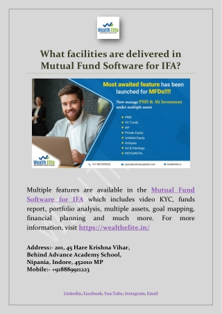 What facilities are delivered in Mutual Fund Software for IFA