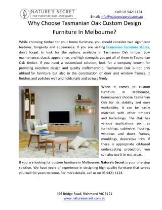Why Choose Tasmanian Oak Custom Design Furniture In Melbourne?