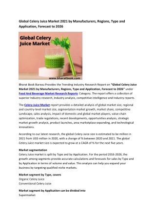 Global Celery Juice Market Research Report 2021-2026