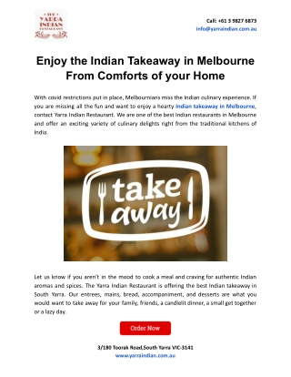 Enjoy the Indian Takeaway in Melbourne From Comforts of your Home