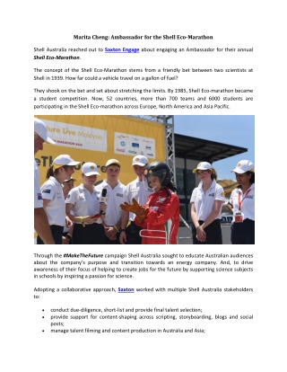 Marita Cheng Ambassador for the Shell Eco-Marathon