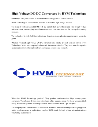 High Voltage DC-DC Converters by HVM Technology