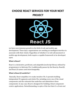 CHOOSE REACT SERVICES FOR YOUR NEXT PROJECT