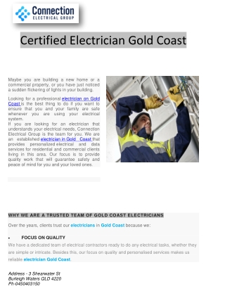 Certified Electrician Gold Coast