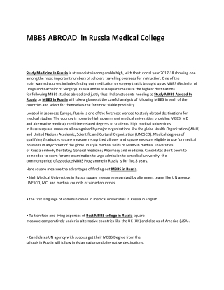 MBBS ABROAD  in Russia Medical College