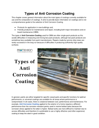 Types of Anti Corrosion Coating