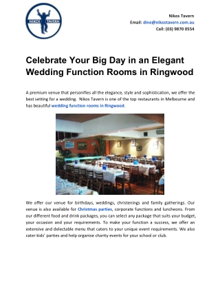 Celebrate Your Big Day in an Elegant Wedding Function Rooms in Ringwood