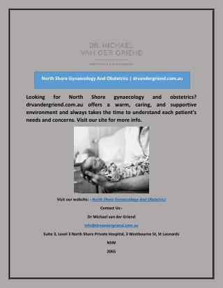 North Shore Gynaecology And Obstetrics | drvandergriend.com.au
