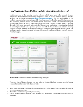 How You Can Activate McAfee LiveSafe Internet Security Keygen?