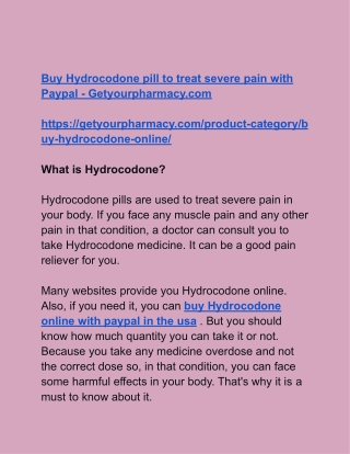 _Buy Hydrocodone pill to treat severe pain with Paypal - Getyourpharmacy.com