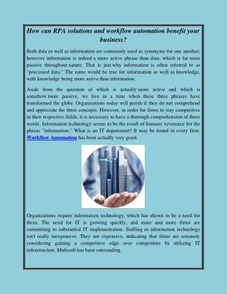 How can RPA solutions and workflow automation benefit your business