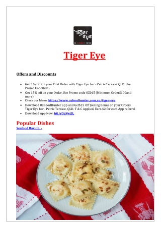 5% Off - Tiger Eye bar and Grill Restaurant in Petrie Terrace, QLD