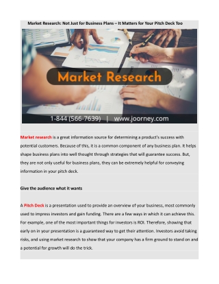 Market Research Not Just for Business Plans – It Matters for Your Pitch Deck Too