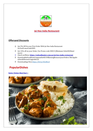 5% Off - Jai Hoo India Restaurant Hallett Cove Menu, SA