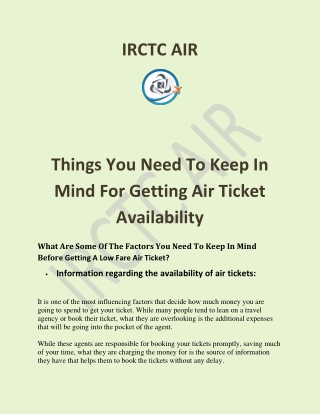 " Things You Need To Keep In Mind For Getting Air Ticket Availability"