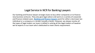 Legal Service In NCR for Banking Lawyers