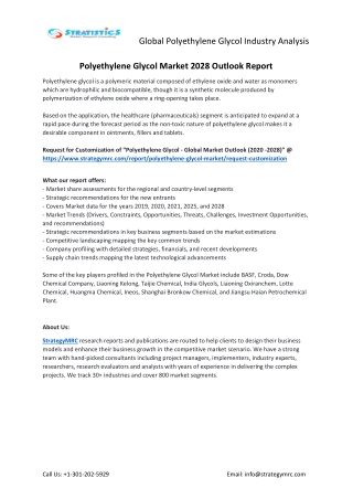 Polyethylene Glycol - Global Market Outlook (2020-2028)