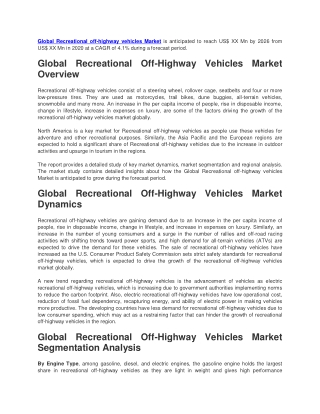 Global Recreational off highway vehicle market