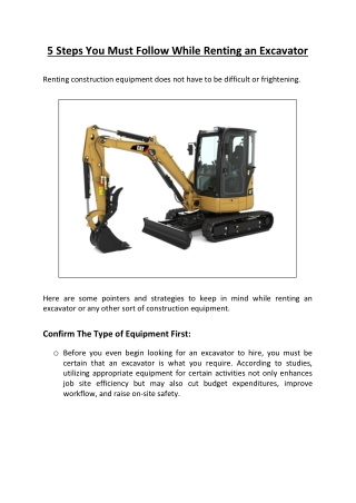 5 Steps You Must Follow While Renting an Excavator