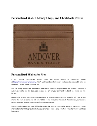 Personalized Wallet, Money Chips, and Checkbook Covers