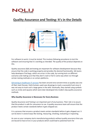 Quality Assurance and Testing It's in the Details