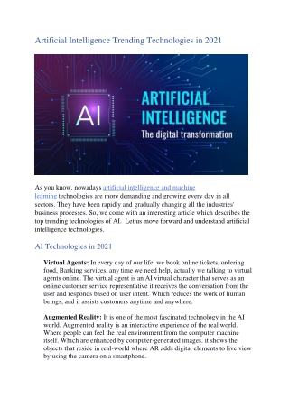 Latest Artificial Intelligence Technologies in 2021