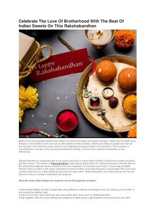 Celebrate The Love Of Brotherhood With The Best Of Indian Sweets On This Rakshabandha