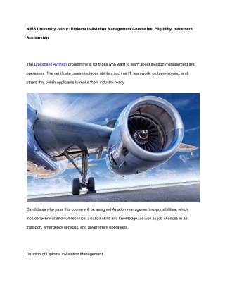 Diploma in Aviation Management Course at NIMS University Jaipur