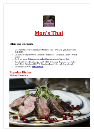 5% off – Mon’s Thai Restaurant Delivery Windsor Menu, QLD