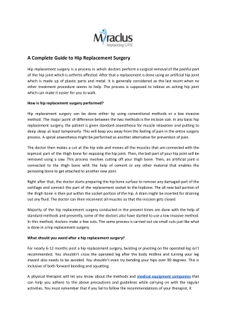 A Complete Guide to Hip Replacement Surgery | Miraclus
