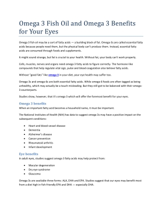 Omega 3 Fish Oil and Omega 3 Benefits for Your Eyes